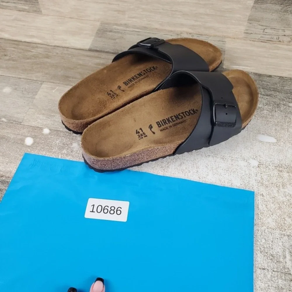 Birkenstock Catalina Birko-Flor Womens Sandals Sz 10‎ Black Slip On Footbed